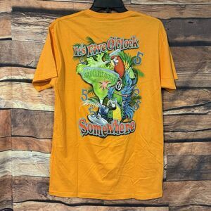 Margaritaville M Orange T-Shirt "It's Five O'Clock Somewhere" Parrots Graphic